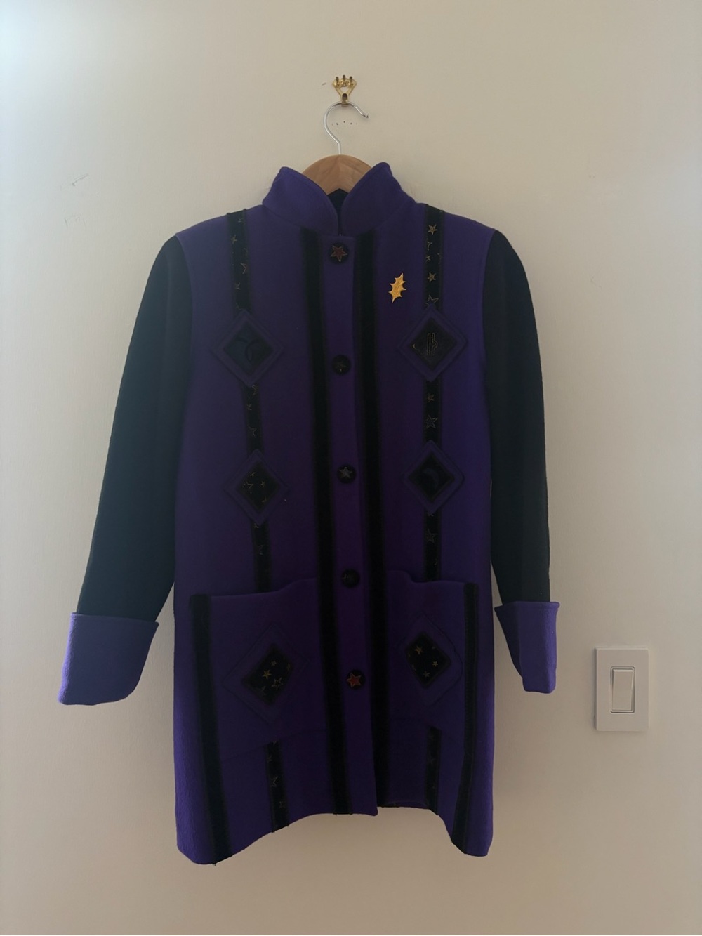 Vintage 90s Coloratura Astra Zodiac Purple Black Wool Art Coat